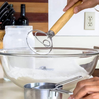 Danish Dough Whisk - 13" Dutch Whisk with Stainless Steel Ring - Danish Whisk for Bread, Pastry or Pizza Dough - Baking Tool Alternative to a Blender, Mixer or Hook