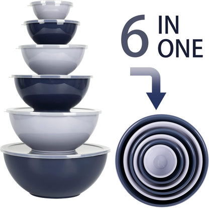 BoxedHome BPA Free Plastic Round Mixing Bowl with Lids, 12 Pack Nesting Bowls with Lids Set, Microwave and Dishwasher Safe Prep & Serving Bowls Great for Mixing, Baking, Serving (Pink, 12pcs)