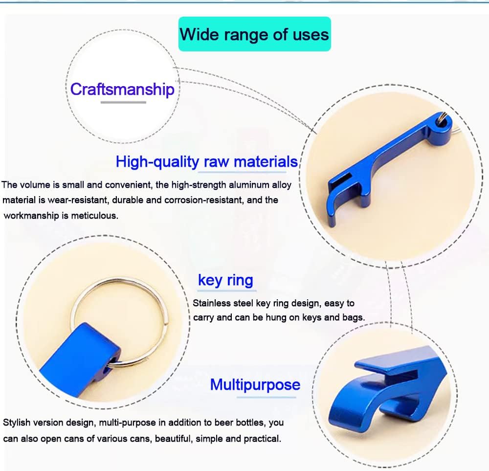 200Pcs Colored Aluminum Bottle Opener Keychain, Soda Beverage Beer Bottle Opener Keychain, for Kitchen/Wedding/Bar/Party