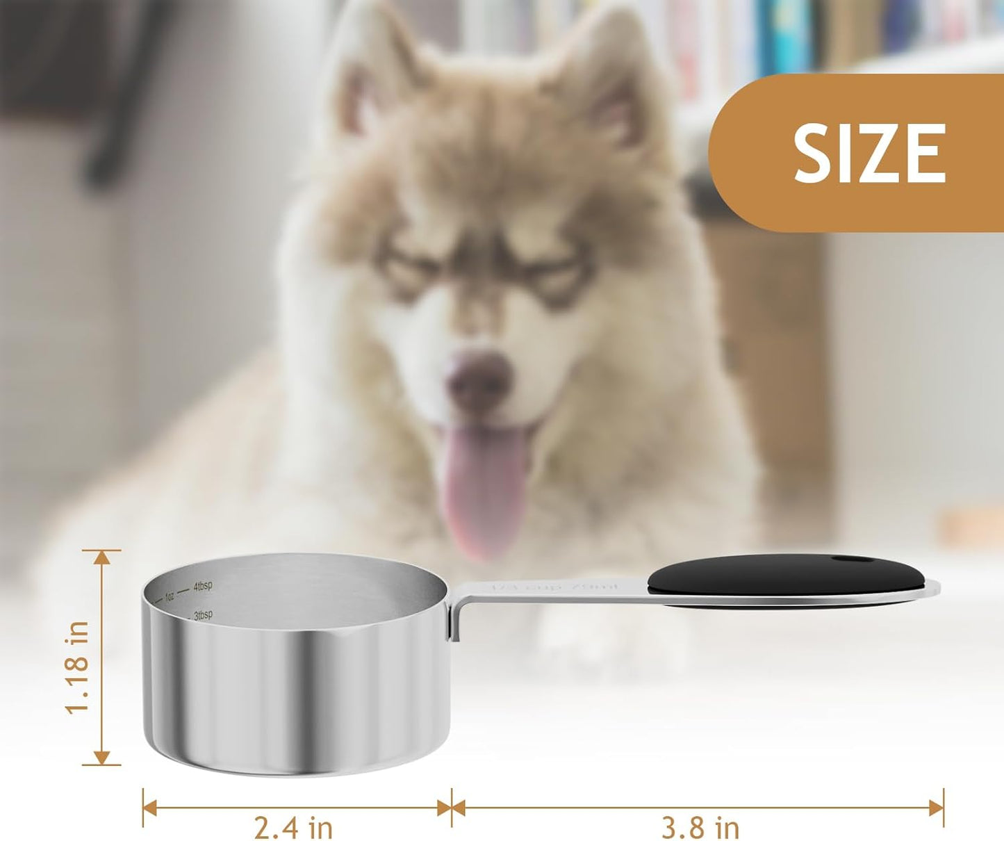 LEIFENY 2PCS 1/8CUP(30ml) Dog Cat Food Scoop, Stainless Steel Measuring Cup, Metal Pet Scooper with Inner Precision Scale Measurement