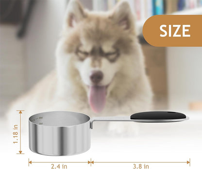 LEIFENY 2PCS 1/8CUP(30ml) Dog Cat Food Scoop, Stainless Steel Measuring Cup, Metal Pet Scooper with Inner Precision Scale Measurement