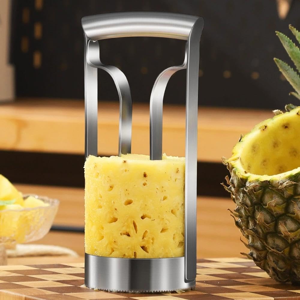 Stainless Steel Pineapple Corer and Slicer 2-in-1 - Professional Pineapple Cutter Tool with Non-Slip Handle, Effortless Peeling for Fresh Pineapples, Dishwasher Safe, Kitchen Essential