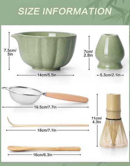 Matcha Whisk Set, 7 Pcs, Matcha Kit Includes Matcha Bowl, Matcha Whisk and Holder, Bamboo Scoop, Spoon, Sifter and Tea Towel, Matcha Set, Gift for Matcha Lovers & Beginners (Pink)