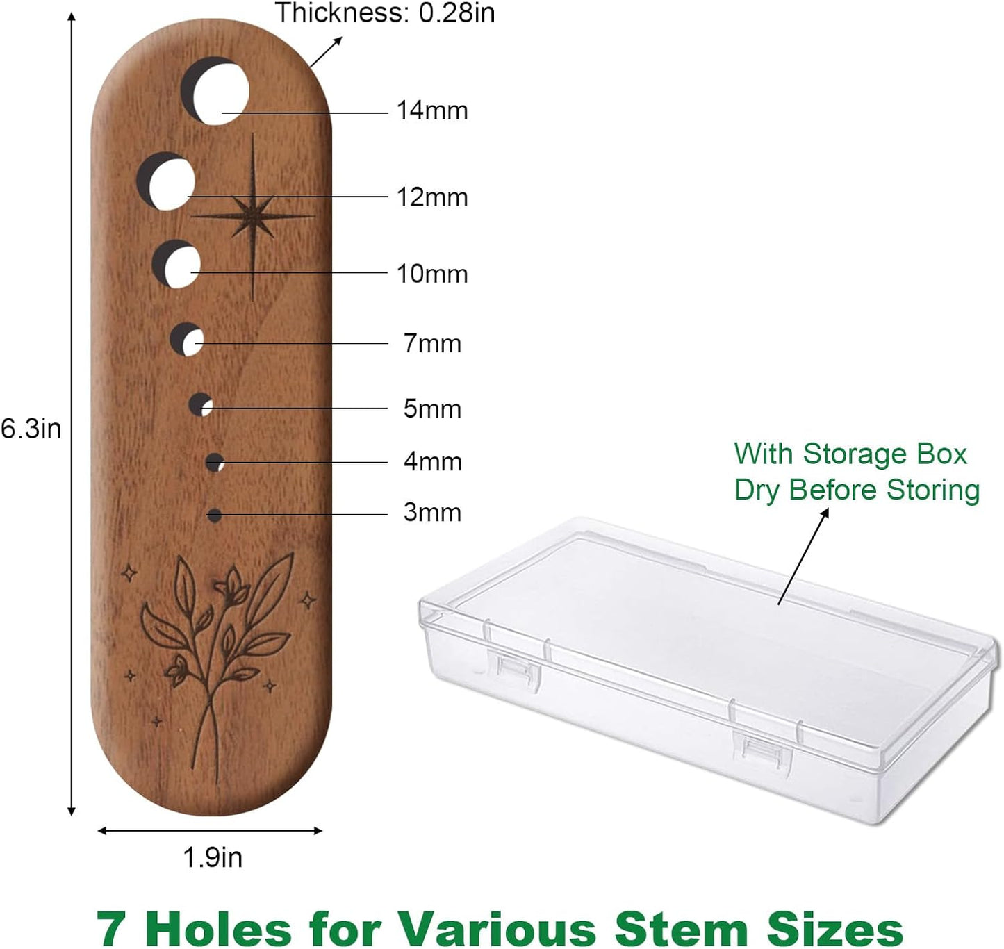 Black Walnut Herb Stripper Vegetable Leaf Herb Stripper Chopper Tool Handmade Wood Uncoated 7 Hole Sizes Durable & Elegant Kitchen Tool with Storage Case Ideal Gift for Cooks