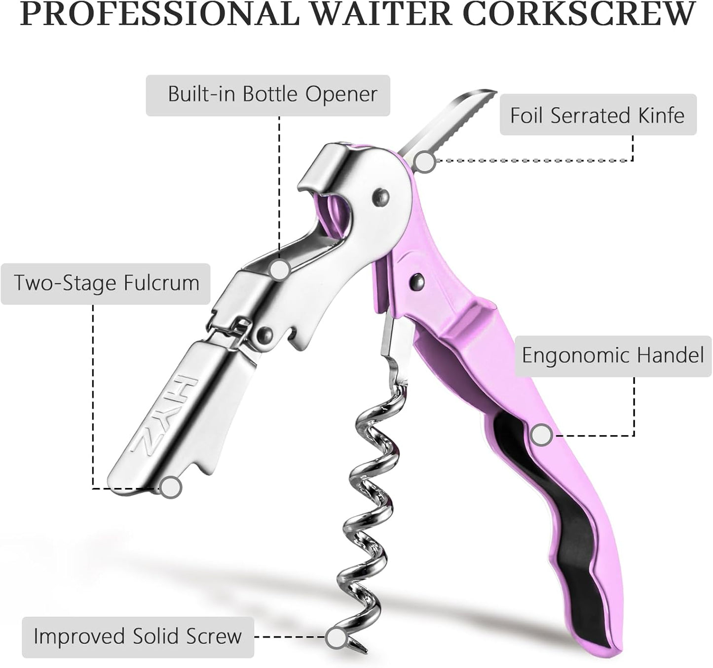 HYZ 2-Pack Wine Opener Waiter Corkscrew, Professional Wine Key for Servers, Bartender, with Foil Cutter, Manual Wine Bottle Opener Double Hinged (Black)