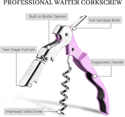 HYZ 2-Pack Wine Opener Waiter Corkscrew, Professional Wine Key for Servers, Bartender, with Foil Cutter, Manual Wine Bottle Opener Double Hinged (Black)