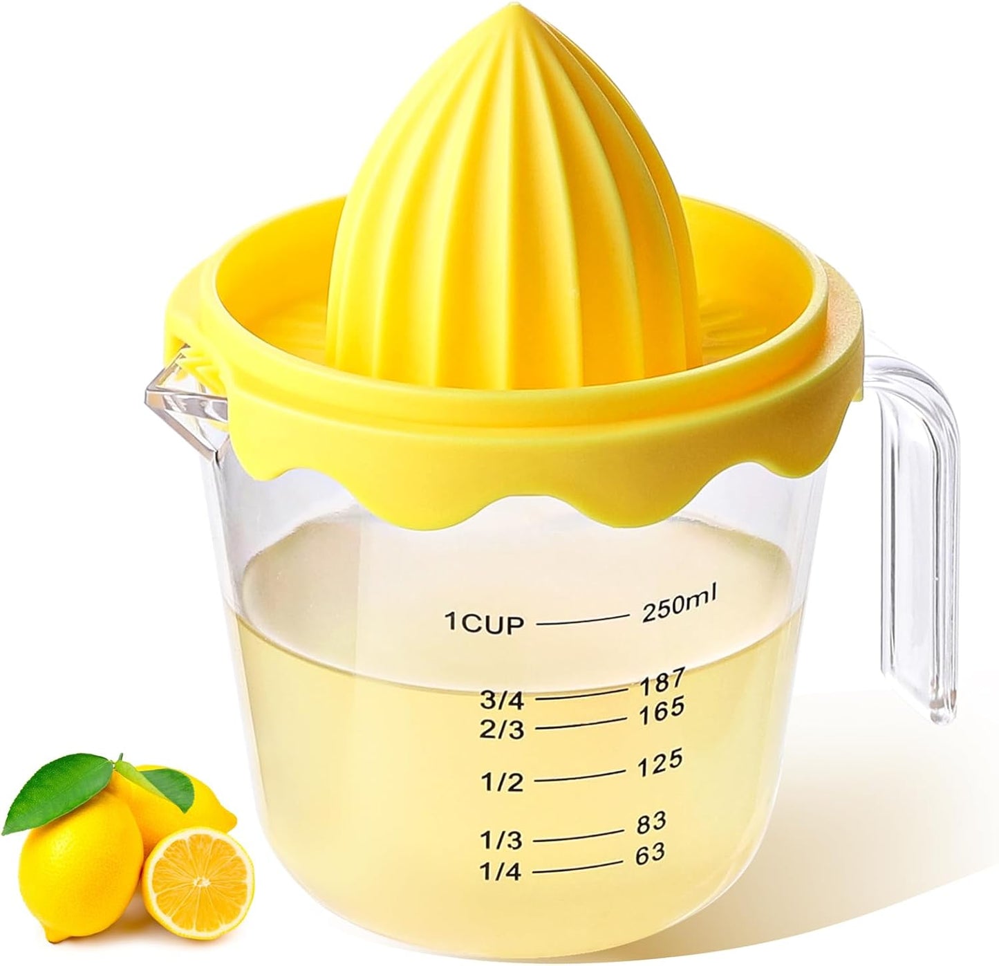 Lemon Squeezer,plastic Lemon Juicer,Detachable Separate,Manual Juicer with Measuring Cup,Juice Squeezer Handheld for Lemons (Yellow, Large)