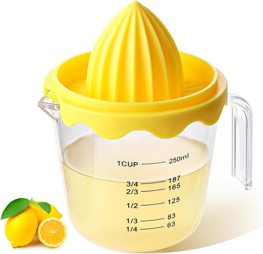 Lemon Squeezer,plastic Lemon Juicer,Detachable Separate,Manual Juicer with Measuring Cup,Juice Squeezer Handheld for Lemons (Yellow, Large)