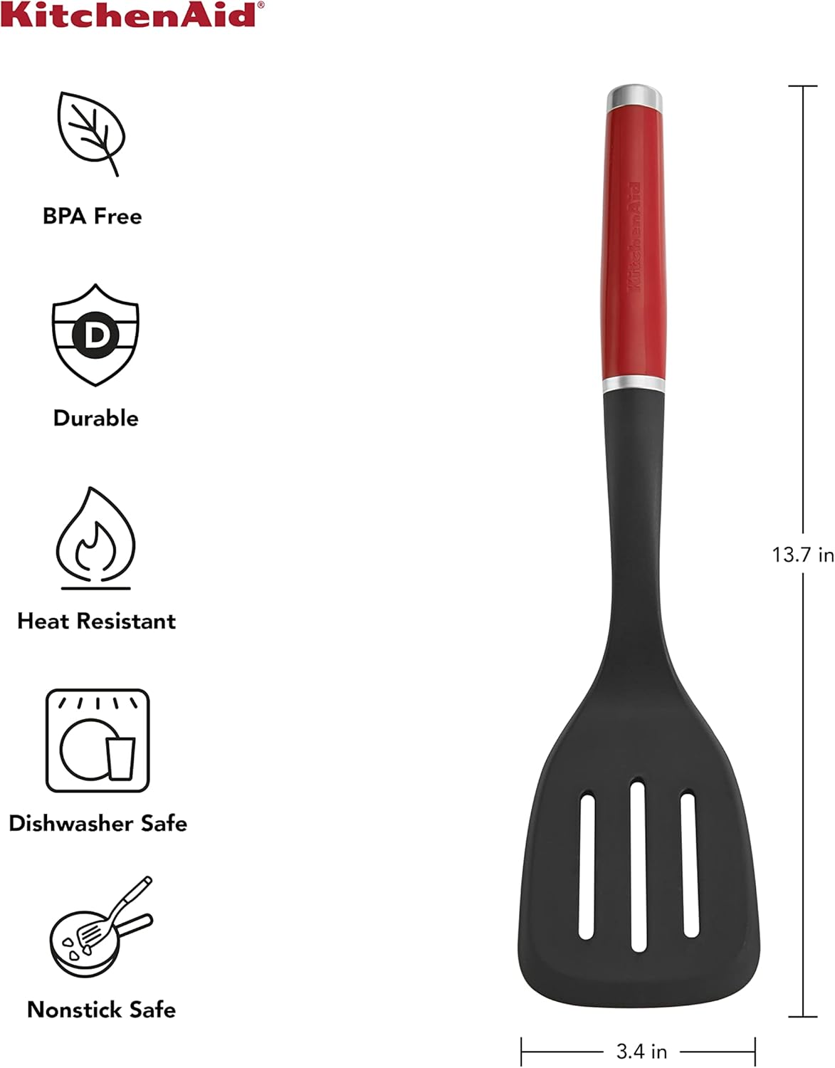 KitchenAid Classic Nylon Slotted Turner, 13.66-Inch, Black