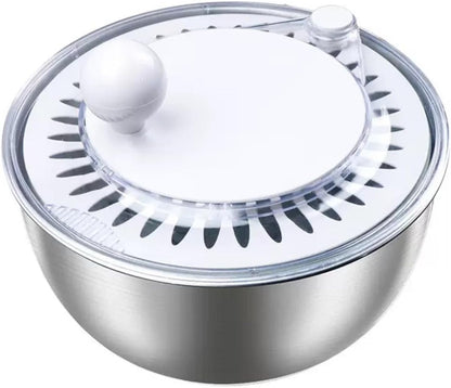 Stainless Steel Salad Spinner, 5L Capacity Vegetable Washer, Lettuce Dryer with Non-Slip Base and Stop Button, 9.65 Inch Diameter Salad Bowl Fruit Washer