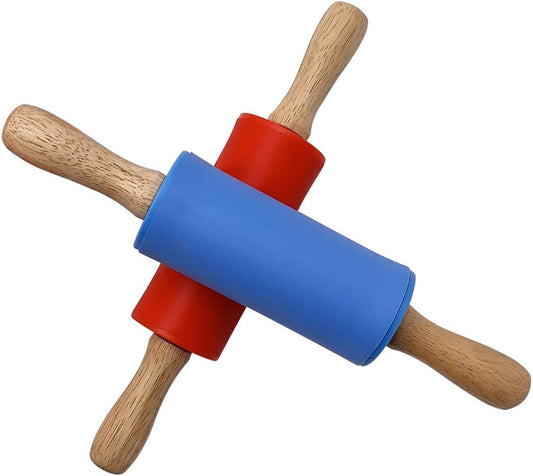 Small Wooden Handle Rolling Pin for Kids - Non-Stick Silicone Rodillo for Reposteria & Masa