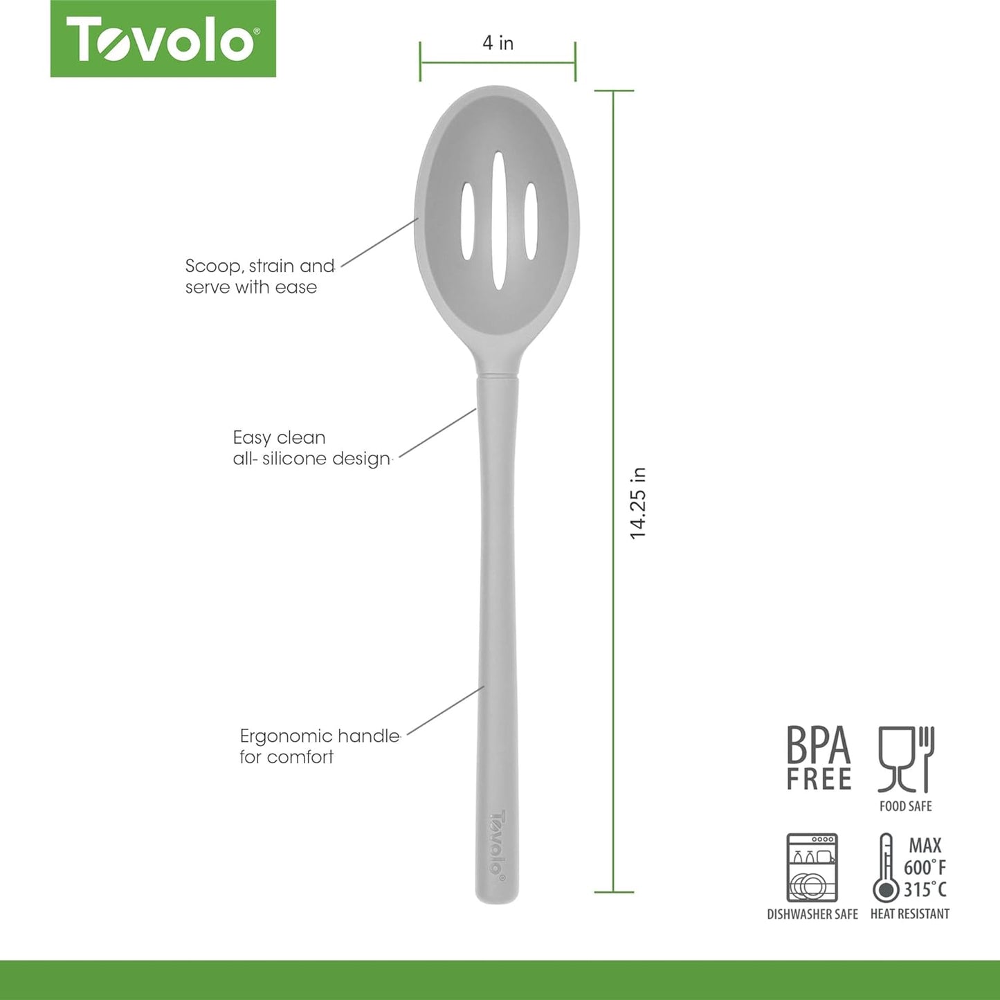 Tovolo Pasta Claw Spaghetti Spoon Scoop Charcoal Gray Silicone Pasta Spoon with Teeth, BPA Free Silicone Pasta Fork for Serving Spaghetti Linguine and Noodles, Heat Safe Pasta Serving Spoon