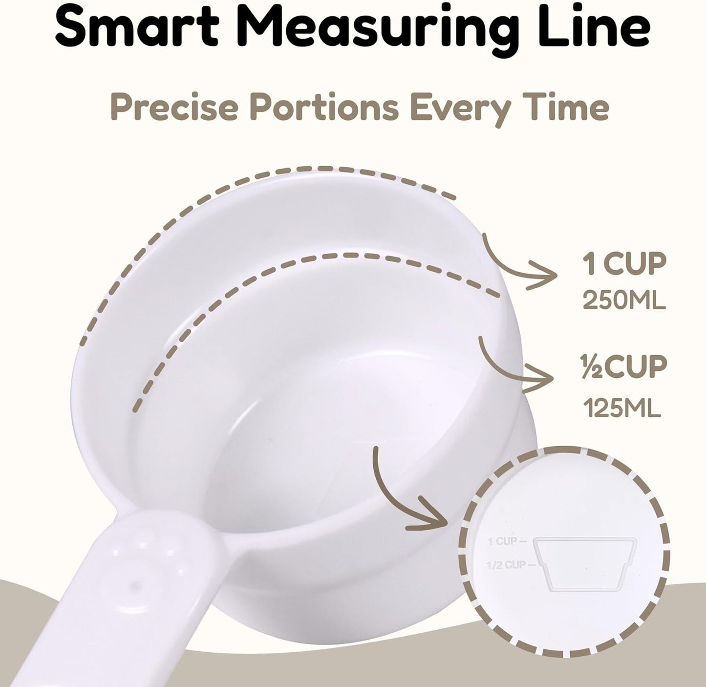 1/2 Cup Dog Food Scoop, Extra Long Handle Sturdy Melamine Pet Food Measuring Scoop with Clear Marking Lines, BPA-Free, Shatterproof, Dishwasher Safe (Butter Yellow, 1/2 Cup)