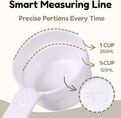 1/2 Cup Dog Food Scoop, Extra Long Handle Sturdy Melamine Pet Food Measuring Scoop with Clear Marking Lines, BPA-Free, Shatterproof, Dishwasher Safe (Butter Yellow, 1/2 Cup)