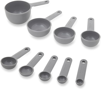 KitchenAid Universal Easy To Read Measuring Cup and Spoon Set with Soft Grip Handle for Maximum Control, Hang Hole and Nesting For Easy Storage, Dishwasher Safe, 9 Piece, Pistachio