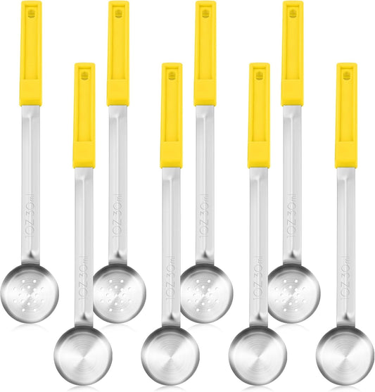 Teenyyou 8 Pcs Portion Control Serving Spoons Portion Scoops Cups Solid and Slotted Stainless Steel Ladle Spoon for Food, Serving Utensils Set for Parties(4 Colors,4 Sizes)