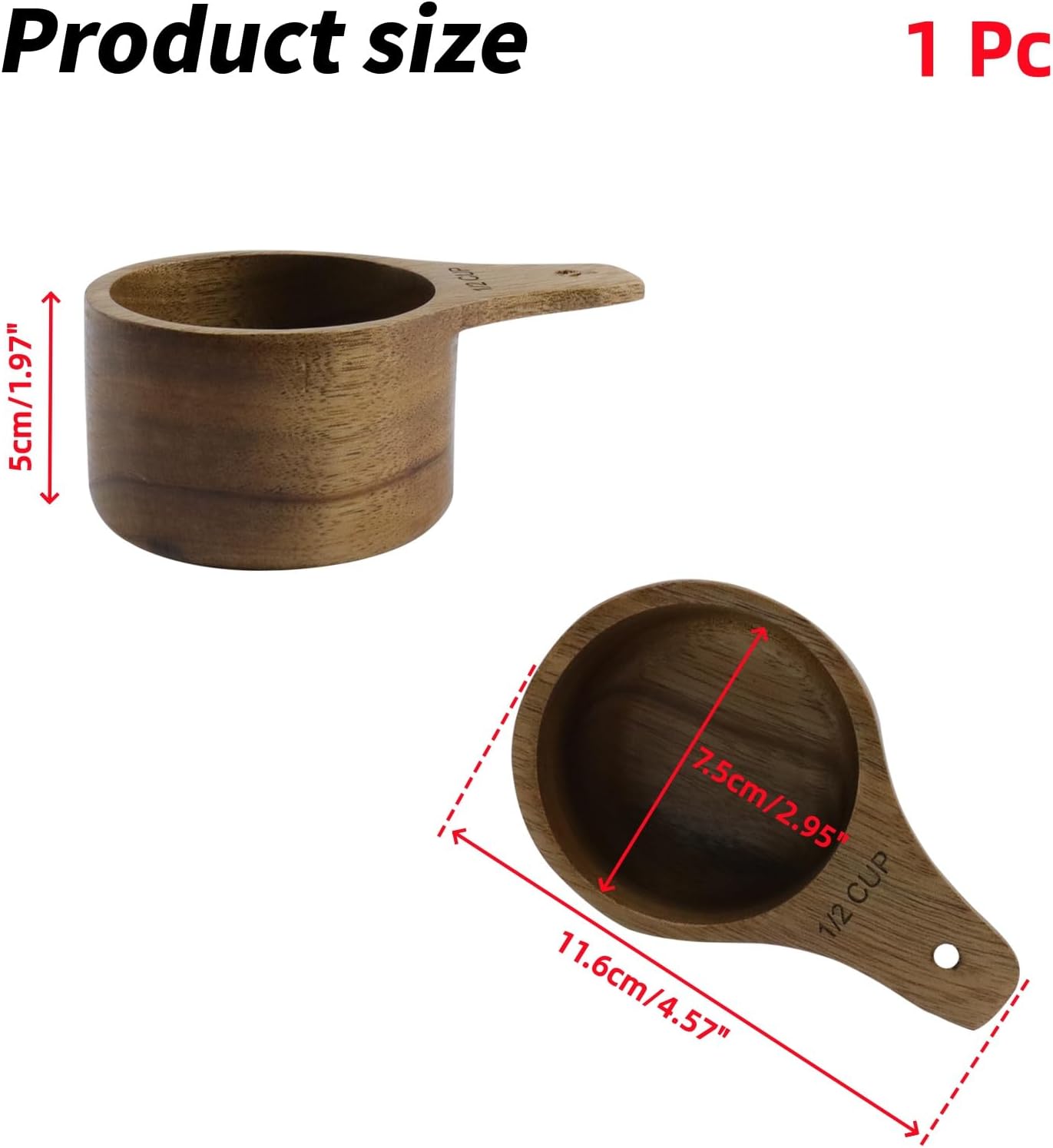 Oedema 2 Pcs Wooden Measuring Cup 1/4 Cup Mini Coffee Scoop Kitchen Measure Tool Measuring Spoon for Coffee Beans Tea