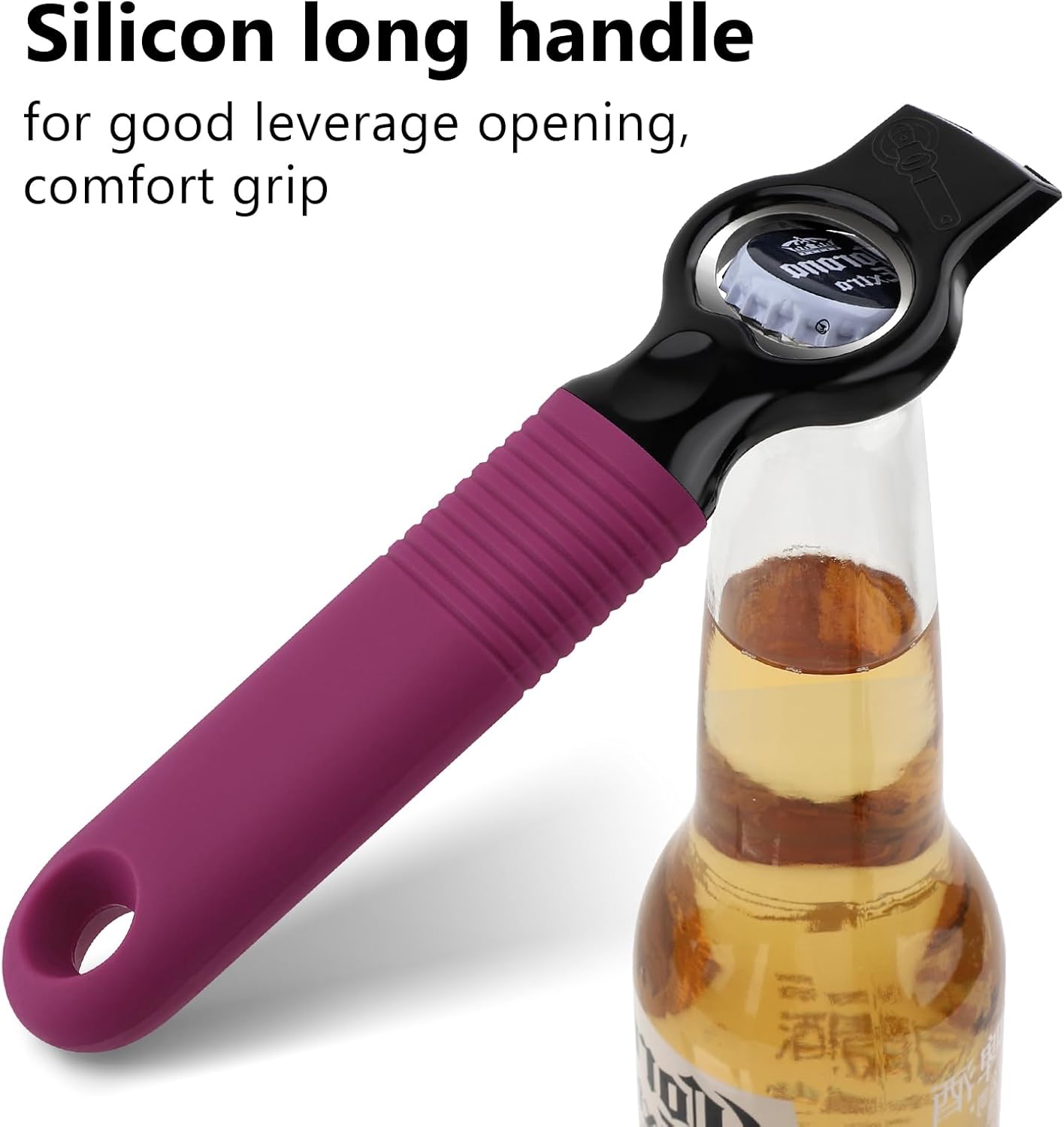 2-Pack Magnetic Beer Bottle Opener & Soda Can Opener, 2-in-1 Bottle Opener and Can Tab Opener Tool for Bartender, Long Nails, Arthritis, Seniors, Silicone Handle with Build in Magnet - Black
