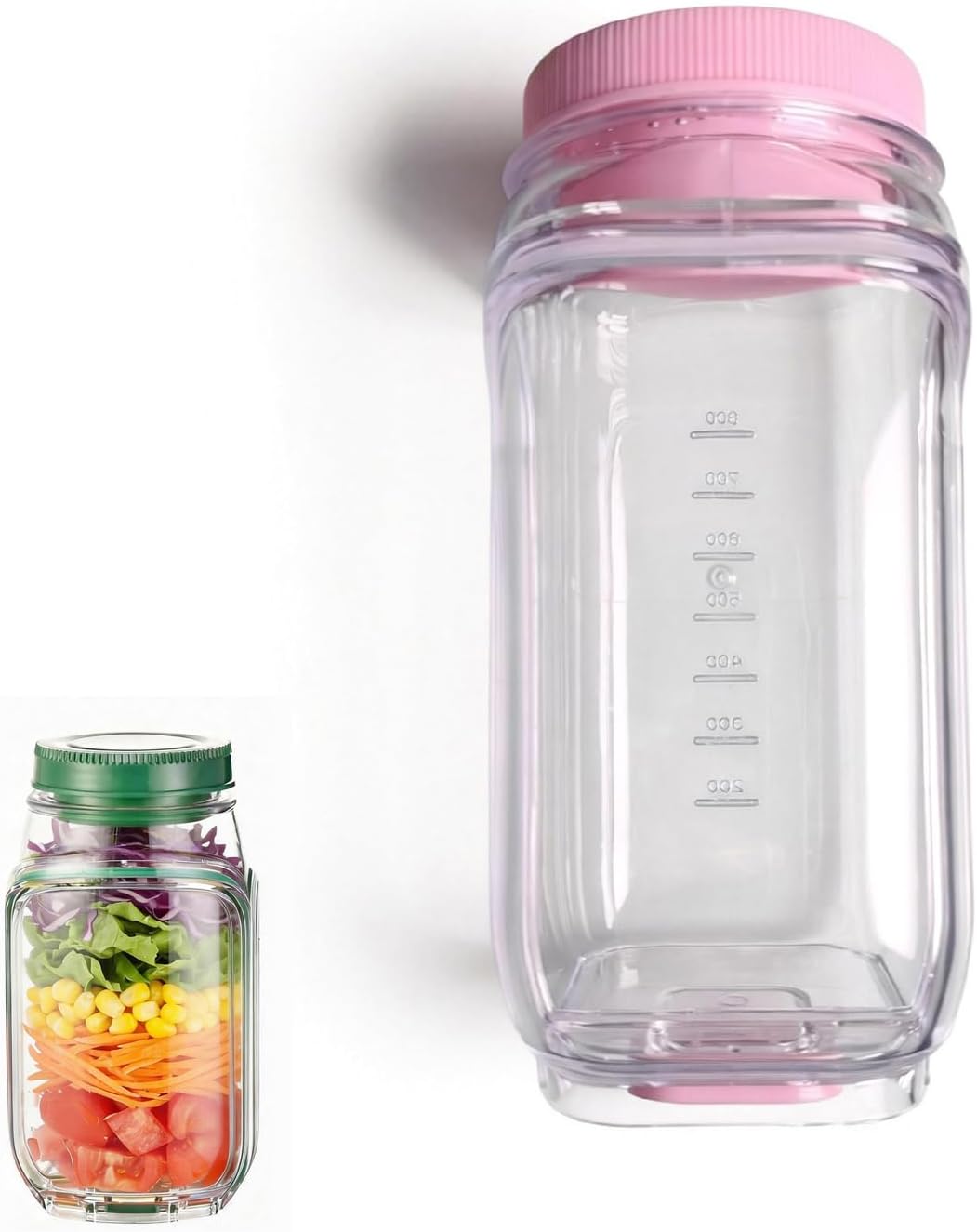 Salad Jar with Side Opening - Leakproof Salad Container & Pod, Mason Jar with Dressing Cup, Portable Lunch Container for Meal Prep, Dishwasher & Freezer Safe, for Office, Gym(Green)