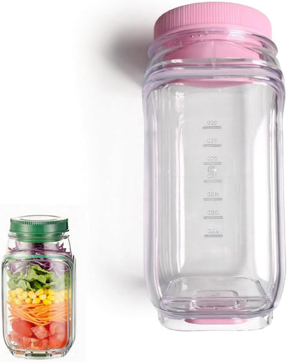Salad Jar with Side Opening - Leakproof Salad Container & Pod, Mason Jar with Dressing Cup, Portable Lunch Container for Meal Prep, Dishwasher & Freezer Safe, for Office, Gym(Green)