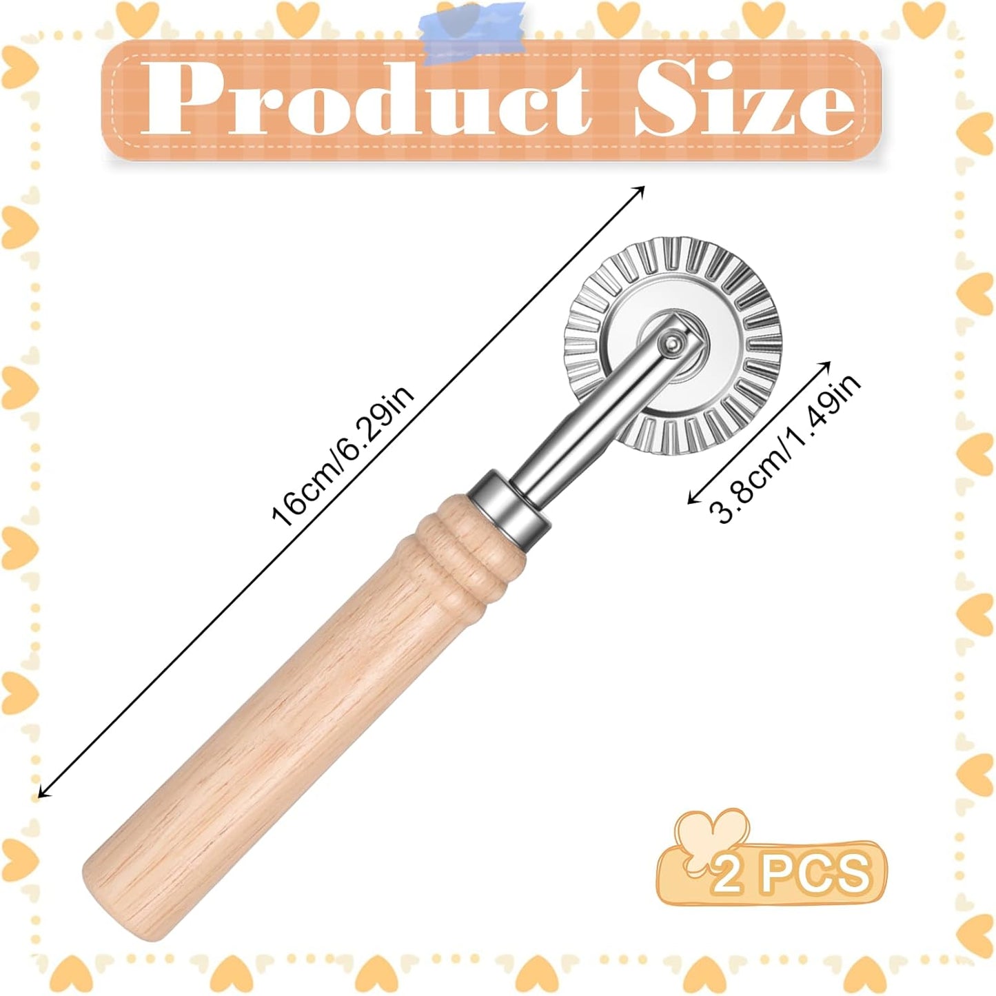 JJUNW 2Pcs Pastry Cutter, Ravioli Cutter, Fluted Pastry Cutters Wheel Stainless Steel Pizza Cutters Wheel, Dough Cutting for Home Making Pasta Pizza Ravioli Cookie Tools