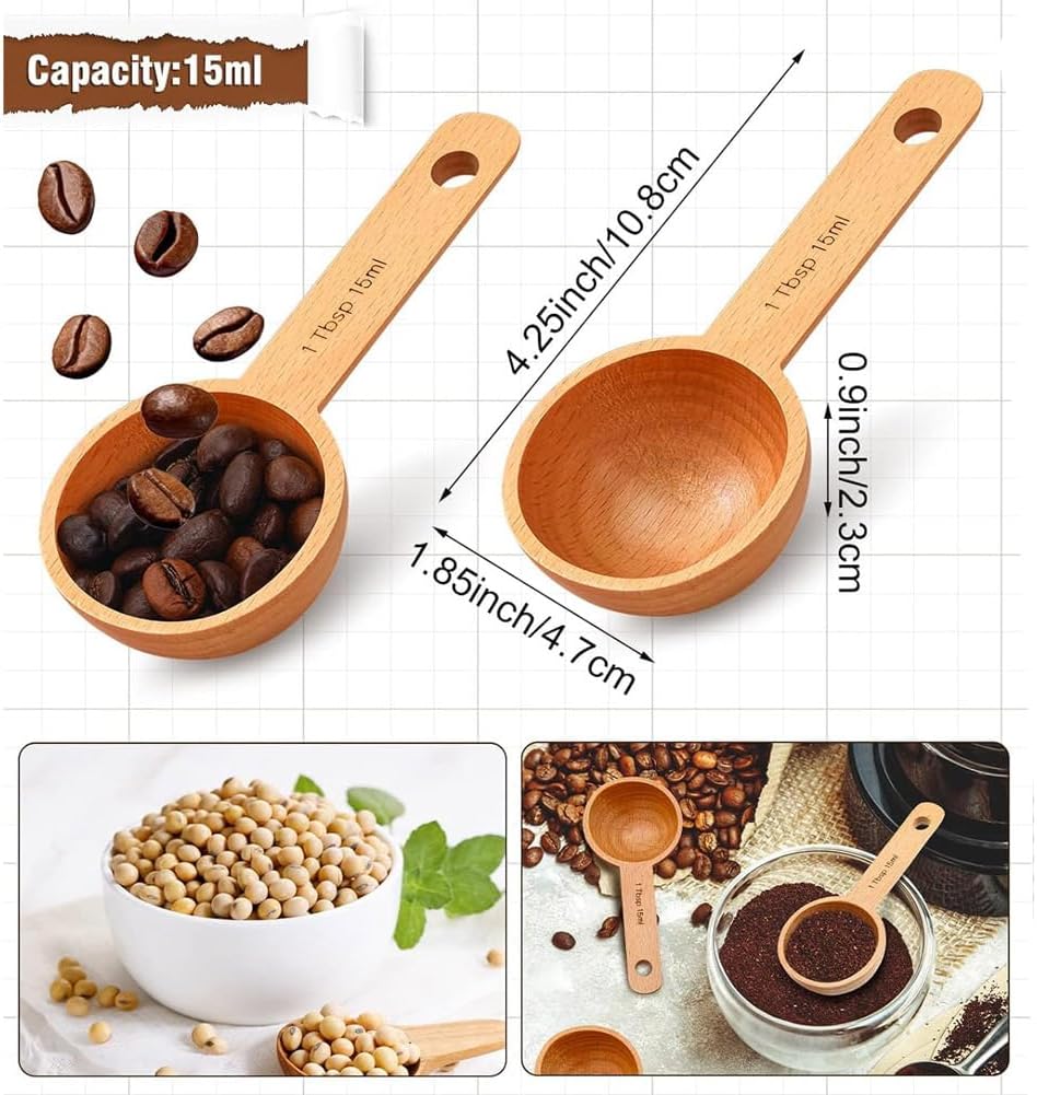 Beech Wooden Coffee Scoop - 15ml Tablespoon Measuring Spoon for Coffee Grounds, Whole Beans, or Tea - Home Kitchen Accessories (1 Pack)