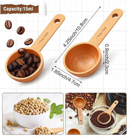 Beech Wooden Coffee Scoop - 15ml Tablespoon Measuring Spoon for Coffee Grounds, Whole Beans, or Tea - Home Kitchen Accessories (1 Pack)