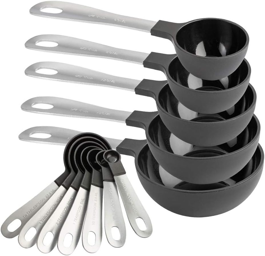 COOK WITH COLOR Measuring Cups Set and Measuring Spoon Set, Stainless Steel Handles, Nesting Kitchen Measuring Set, Liquid Measuring Cup Set, 12 PC Stainless Steel, Gray