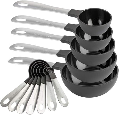 COOK WITH COLOR Measuring Cups Set and Measuring Spoon Set, Stainless Steel Handles, Nesting Kitchen Measuring Set, Liquid Measuring Cup Set, 12 PC Stainless Steel, Gray