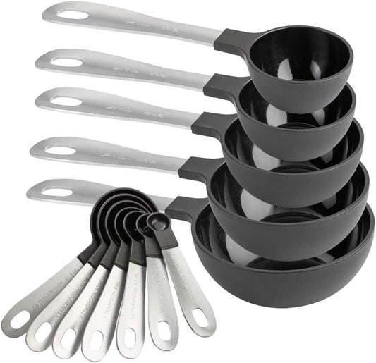 COOK WITH COLOR Measuring Cups Set and Measuring Spoon Set, Stainless Steel Handles, Nesting Kitchen Measuring Set, Liquid Measuring Cup Set, 12 PC Stainless Steel, Gray