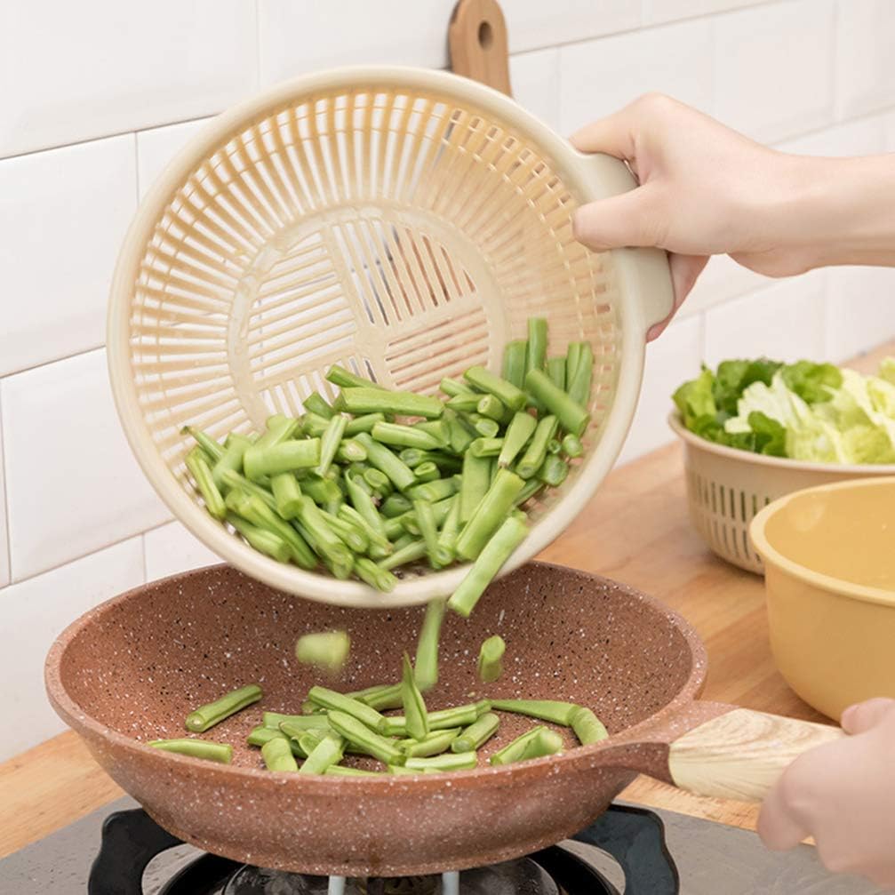 Hemoton Multifunctional Double Layer Plastic Draining Basket 6.29X6.29X2.75In Kitchen Colander for Fruit Vegetable Washing Storage with 360 Rotatable Filter
