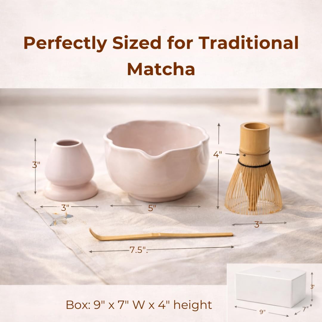 Sukami Ceramic Matcha Set – Complete Matcha Kit with Bowl, Whisk & Holder – Sakura Japanese Tea Ceremony Set – Easy Starter Matcha Set for Beginners – Matcha Gift Set