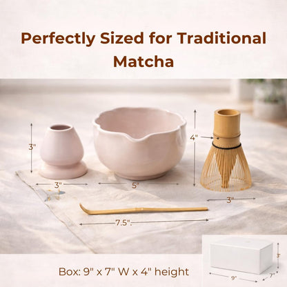Sukami Ceramic Matcha Set – Complete Matcha Kit with Bowl, Whisk & Holder – Sakura Japanese Tea Ceremony Set – Easy Starter Matcha Set for Beginners – Matcha Gift Set