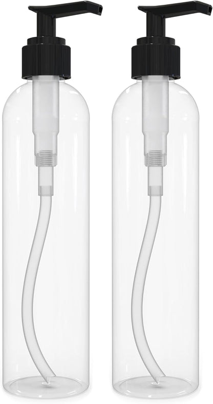 BRIGHTFROM Lotion Pump Bottles, Empty 8 OZ, BPA-Free Refillable Plastic Containers, Amber with Black Dispenser for - Soap, Shampoo, Lotions, Liquid Body Soap, Creams and Massage Oil (2 Pack)