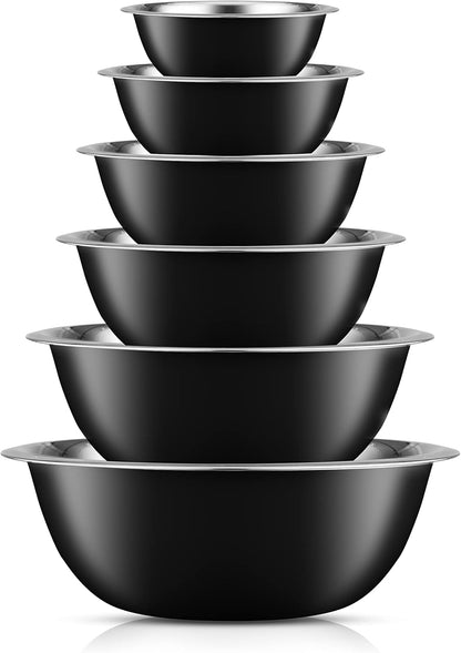 JoyJolt Stainless Steel Mixing Bowl Set of 6-5qt to 0.5qt Nesting Bowls for Dough, Batter & Baking