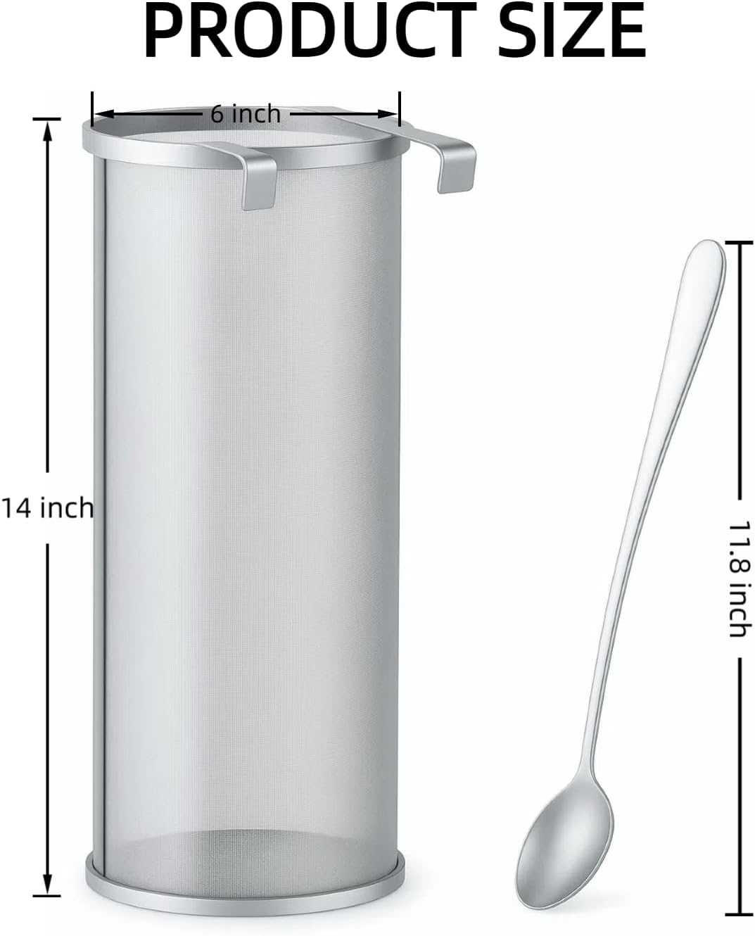 Gekufa 4×10 Inch Hop Spider 300-Micron Stainless Steel Hop Filter with Spoon – Homebrew Strainer for Beer Brewing, Tea, Coffee, Compost Tea (4×10 inch)