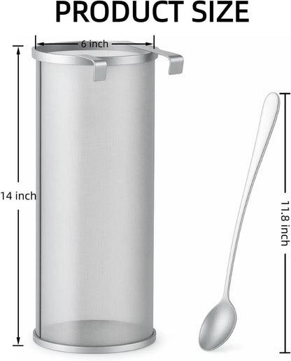 Gekufa 4×10 Inch Hop Spider 300-Micron Stainless Steel Hop Filter with Spoon – Homebrew Strainer for Beer Brewing, Tea, Coffee, Compost Tea (4×10 inch)
