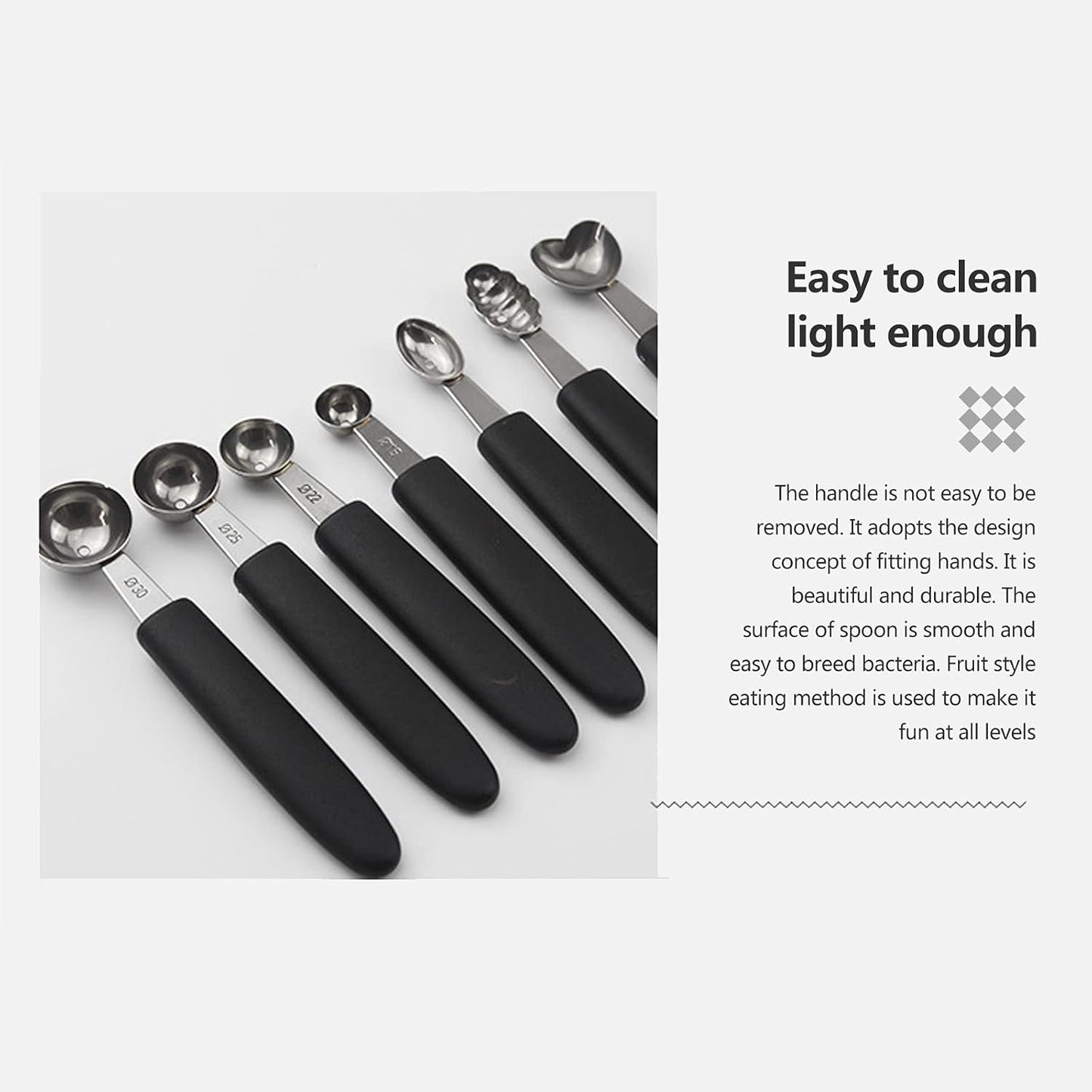 7Pcs Melon Baller Scoop Set, Stainless Steel Ball Spoon, Smooth Round Melon Balls Melon Scoop, Watermelon Cantaloupe Scooper for Watermelon, Ice Cream, Fruits, Sorbet(#1)
