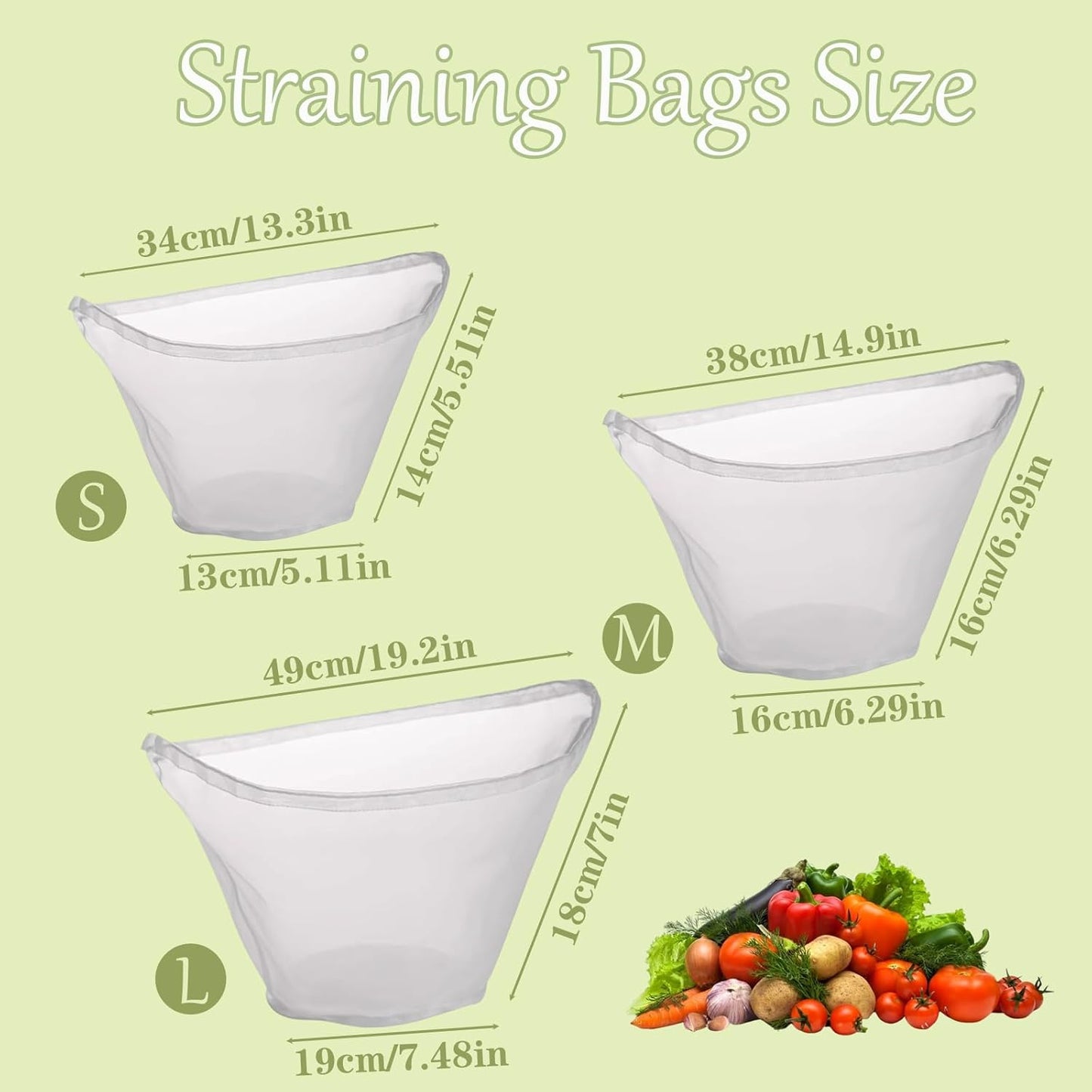 5PCS Ultra Fine Mesh Strainer Bags, Cheese Cloth Bags for Straining, Reusable Nylon Cheese Cloth Filter Bag for Filter NutMilk, Coffee, Milk, Butter, Juices and Fresh Cheese (Medium)