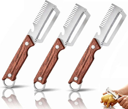3-1 Multi-functional Vegetable Peeler, 2026 New Ktchen Multi-function Stainless Steel Thickened Fruit Peeler Knife with Wooden Handle,Suitable for Peeling Fruits and Shredding Scallions (2PCS)