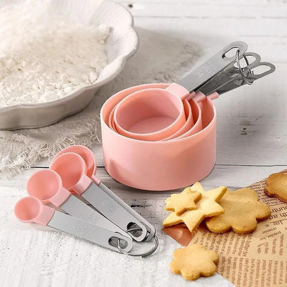 Plastic Measuring Cups Set - 8-Piece Nesting Kitchen Tools | Baking Supplies with Handles for Precise Liquid & Dry Ingredients | Essential for Home Baking, Cooking & Food Prep (Pink)