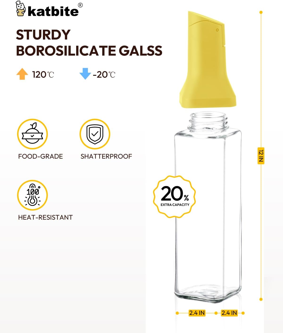 katbite 16oz Glass Olive Oil Dispenser Bottle for Kitchen Cooking - Leakproof Kitchen Essential with Precise Pouring Spout for Salad, Air Fryer, BBQ, Non-Stick Pans, Easy Refill and Use, Light Grey