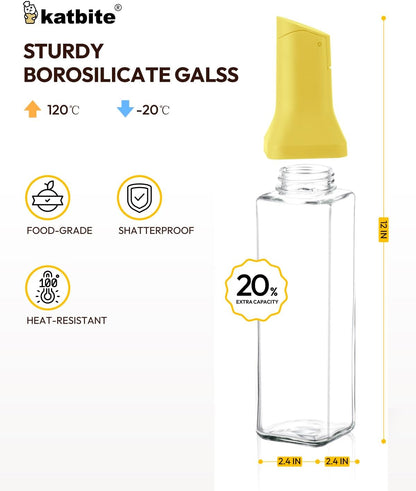 katbite 16oz Glass Olive Oil Dispenser Bottle for Kitchen Cooking - Leakproof Kitchen Essential with Precise Pouring Spout for Salad, Air Fryer, BBQ, Non-Stick Pans, Easy Refill and Use, Light Grey