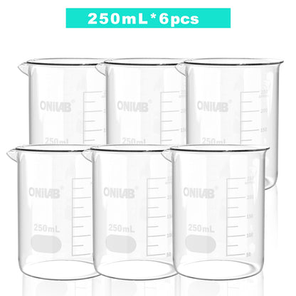 ONiLAB Glass Measuring Beaker Set 50ml 100ml 250ml 500ml 1000ml(Pack of 5) 3.3 Boro Griffin Low Form with Printed Graduation Scientific Glassware for Laboratories, Classrooms or Home Use