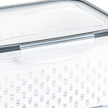 Drain Storage Basket, Fruit Storage Containers for Fridge with Removable Colander and Lid Produce Containers Keep Fruits Vegetables Meat Freshness (1750ML)