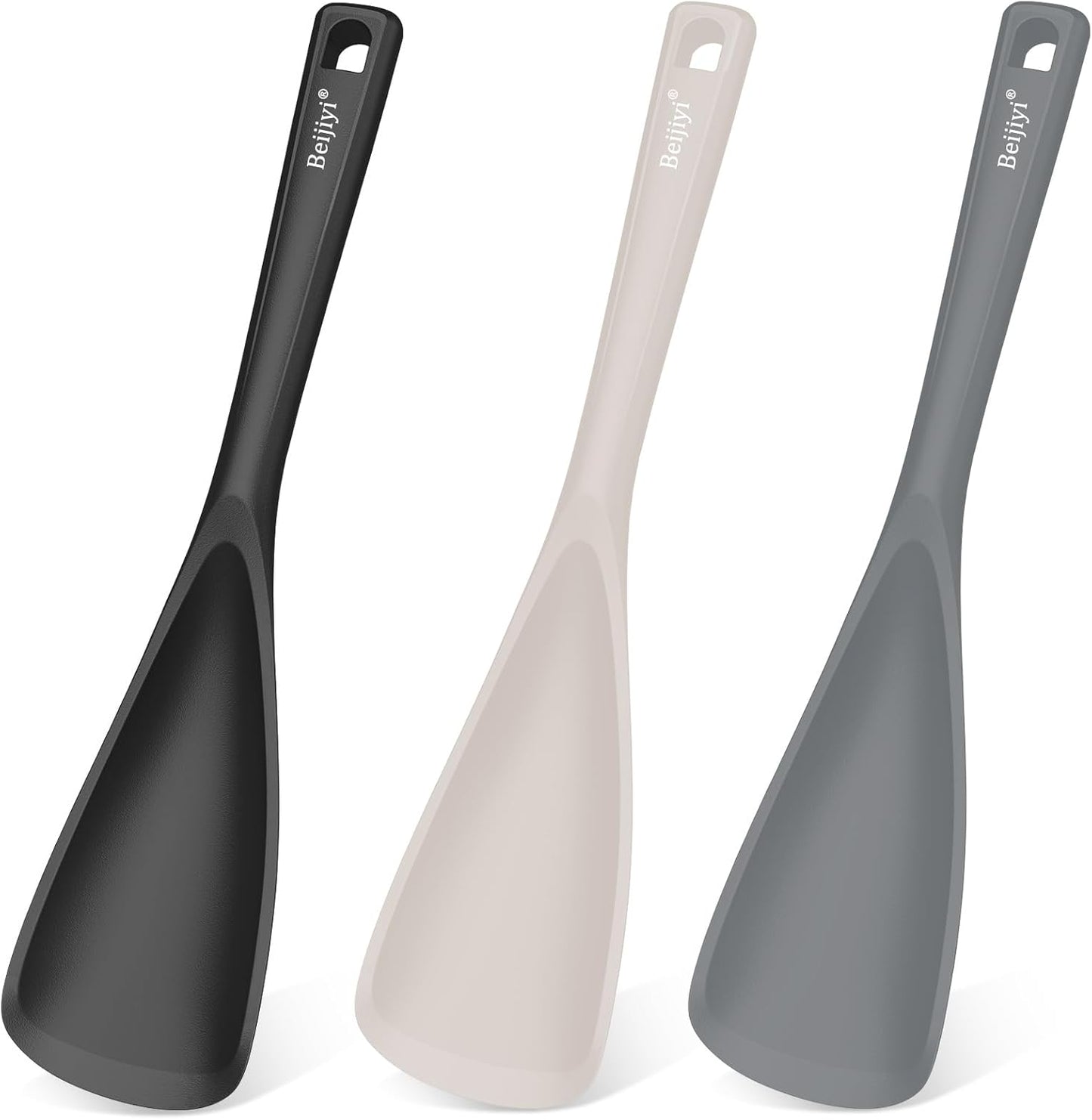 Beijiyi 3 Pack Silicone Cooking Spoons, 12.6 In Multifunction Spatula Spoon for Nonstick Cookware, BPA-Free Kitchen Utensils, Great for Cooking, Serving, Mixing, Multicolor (Black/Blue/Grey)