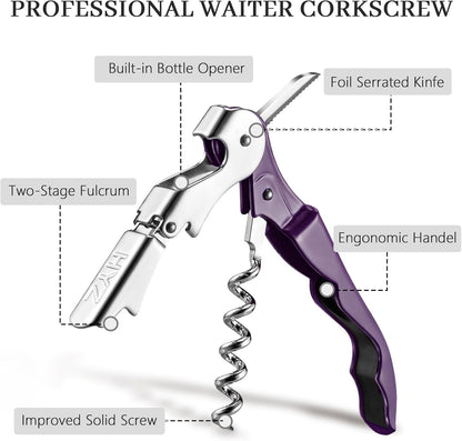 HYZ 2-Pack Wine Opener Waiter Corkscrew, Professional Wine Key for Servers, Bartender, with Foil Cutter, Manual Wine Bottle Opener Double Hinged (Black)