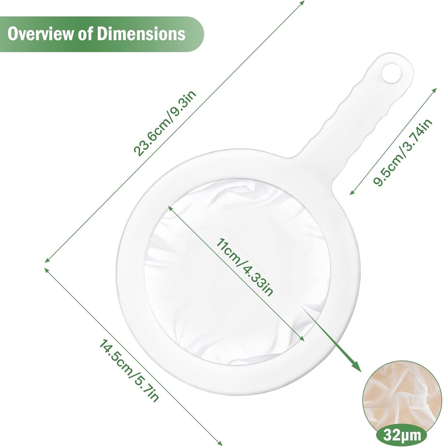 2PCS 450 Mesh Fine Mesh Filter with PP Material Non-Slip Anti-Scalding Handle Safe and Durable Sieve for Kitchen Tea Soy Milk Coffee Juice, 12.72x6.85x3.86 inch