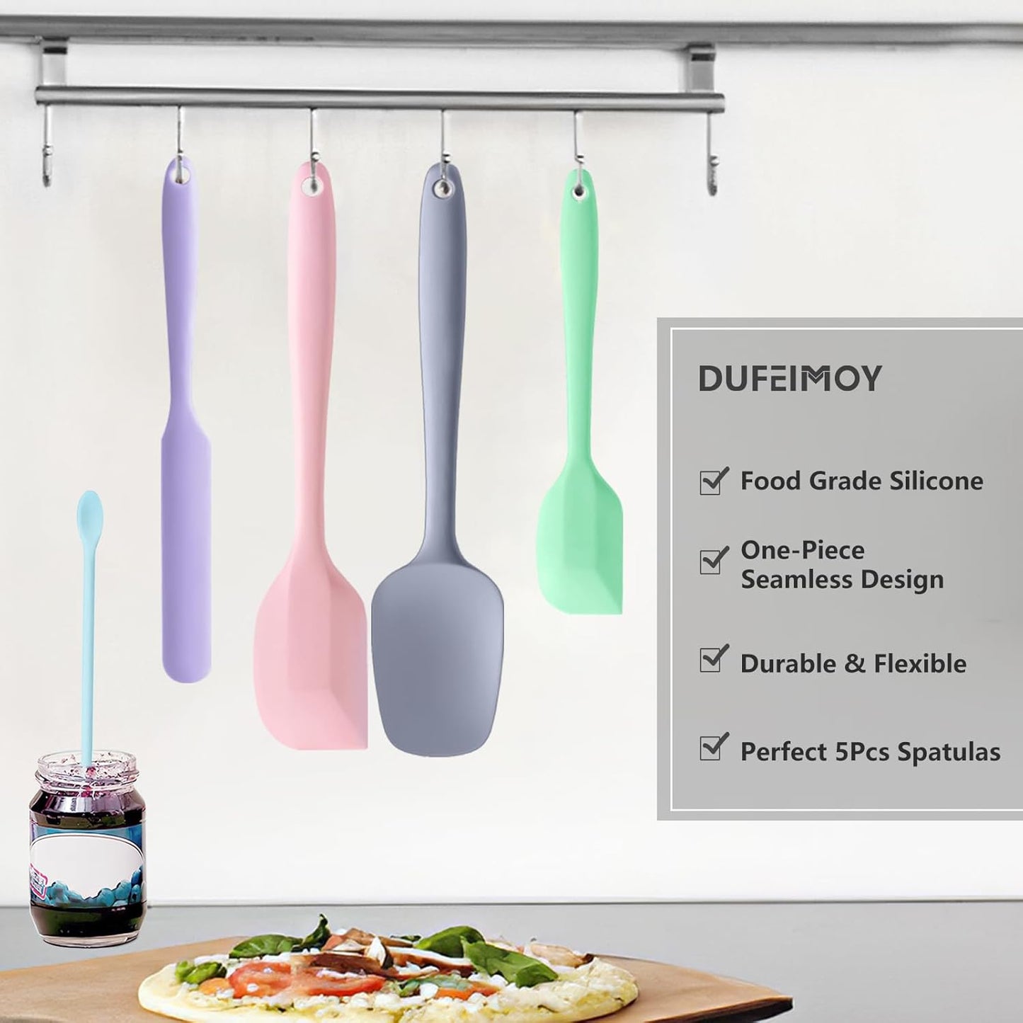 5 Piece Pink Silicone Spatula Set, Heat Resistant Rubber Spatulas Set, Silicone Kitchen Utensils Set Dishwasher Safe for Nonstick Cookware Baking Cooking