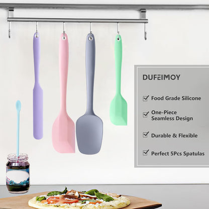 5 Piece Pink Silicone Spatula Set, Heat Resistant Rubber Spatulas Set, Silicone Kitchen Utensils Set Dishwasher Safe for Nonstick Cookware Baking Cooking